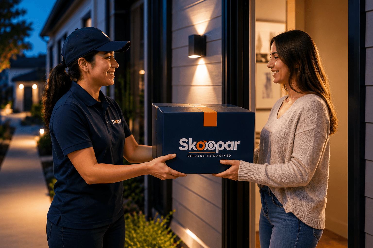 Driver picking up package at door